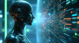 NVIDIA AI revolution: Split image showing photorealistic AI-generated scene and underlying GPU technology with blue and green accents